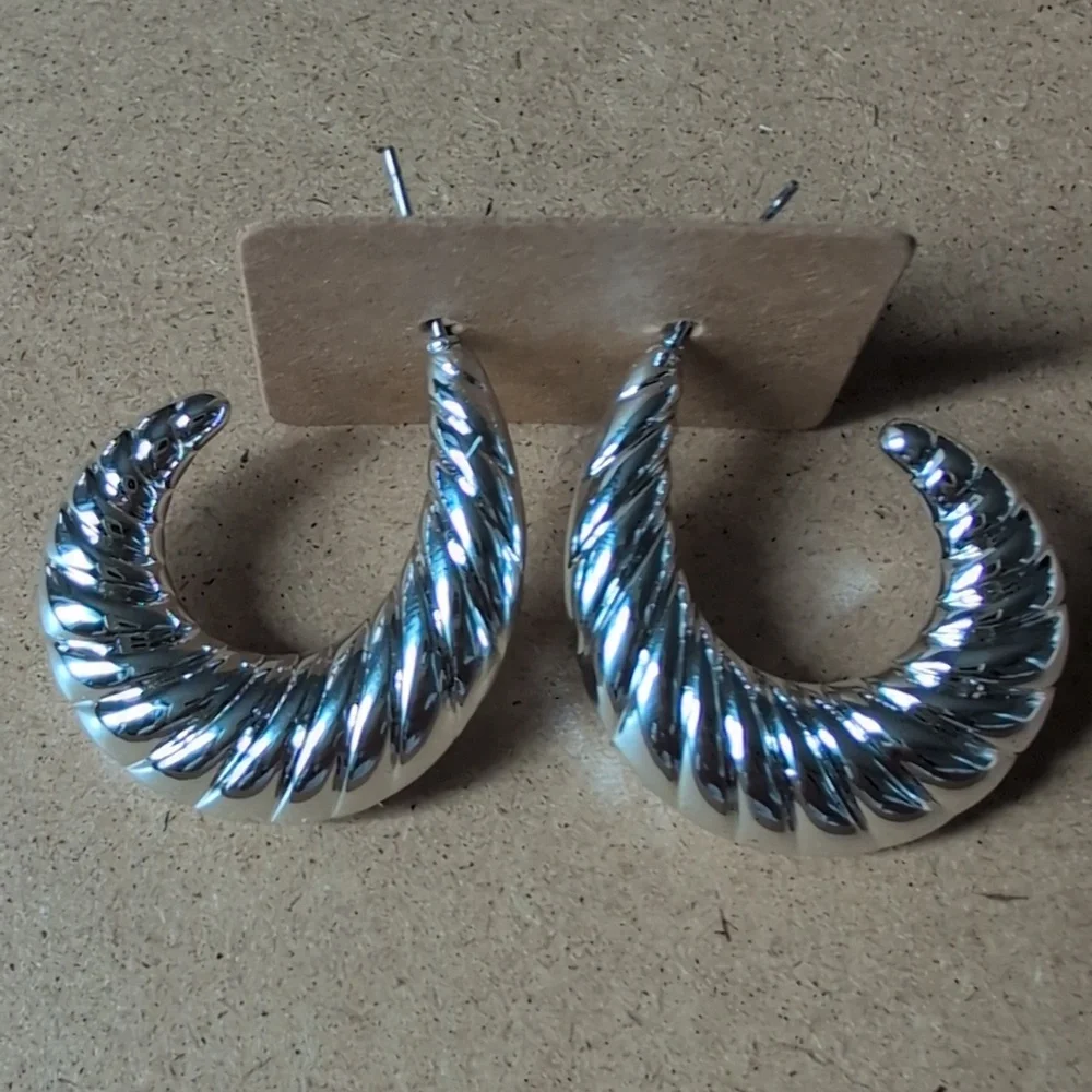 Silver Tone Twisted Hoop Earrings